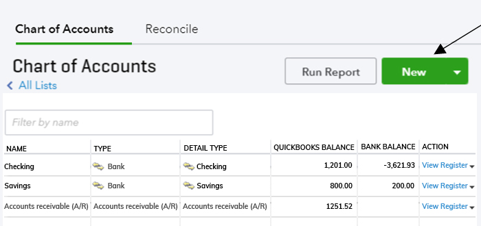 Quickbooks Online Chart Of Accounts